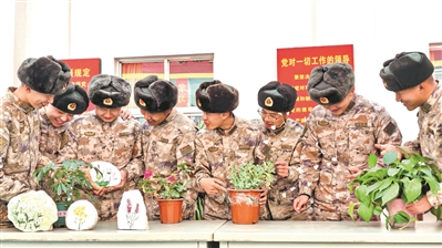 哨所官兵开展“斗花赛”。